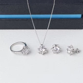 7 mm Zirkon Taşlı Lotus-Çiçek Model 925 Ayar Gümüş Üçlü Kadın Takı Seti - 2