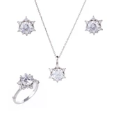 7 mm Zirkon Taşlı Lotus-Çiçek Model 925 Ayar Gümüş Üçlü Kadın Takı Seti - 1