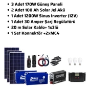 Lexron Mini Bağ Evi Güneş Enerjisi Solar Paketi 1200W Inverter 170W Güneş Paneli Paket 3 - 3