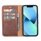 Apple iPhone 12 mini Uyumlu Deri Cüzdanlı Kılıf G2 Antik Kahve - 2