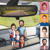 4 Kişi Anne Baba Çoçuk Tasarımlı Ahşap Araba Dikiz Ayna Süsü thumbnail 1