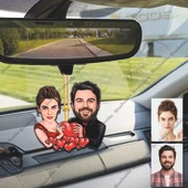 2 Kişi Mutluluk Tasarımlı Ahşap Araba Dikiz Ayna Süsü thumbnail 1