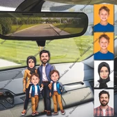 Anne Ve Baba İkiz Çoçuk Tasarımlı Ahşap Araba Dikiz Ayna Süsü thumbnail 1