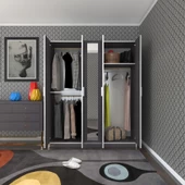 Kenzlife gardırop 5 kapaklı kapılı 150 lilyum gri aynalı gardolap dolap thumbnail 1