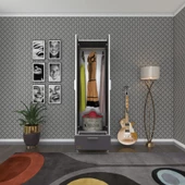 Kenzlife gardırop 2 kapaklı kapılı çekmeceli şebboy 168*50*42 gri ayaklı gardolap dolap thumbnail 1