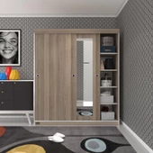 Kenzlife gardırop sürgülü kapaklı kapılı 160 papatya crd aynalı gardolap dolap thumbnail 1