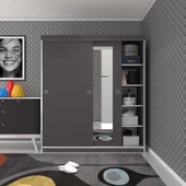 Kenzlife gardırop sürgülü kapaklı kapılı 160 papatya gri aynalı gardolap dolap thumbnail 1