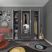 Kenzlife gardırop 6 kapılı çekmeceli begonvil150 gri kapaklı gardolap dolap thumbnail 1