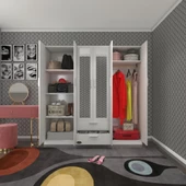 Kenzlife gardırop 6 kapılı çekmeceli begonvil180 byz aynalı kapaklı gardolap dolap thumbnail 1