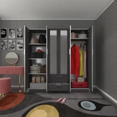 Kenzlife gardırop 6 kapılı çekmeceli begonvil180 gri aynalı kapaklı gardolap dolap thumbnail 1