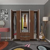 Kenzlife gardırop 6 kapaklı kapılı 2 çekmeceli glayör 168*150*42 cvz ayaklı gardolap dolap - 1