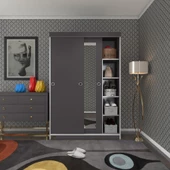 Kenzlife gardırop sürgülü kapaklı kapılı 120 papatya gri aynalı gardolap dolap thumbnail 1