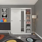 Kenzlife gardırop sürgülü kapaklı kapılı 140 papatya byz aynalı gardolap dolap - 1