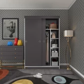 Kenzlife gardırop sürgülü kapaklı kapılı 120 papatya gri gardolap dolap thumbnail 1