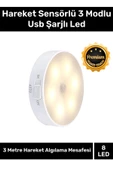Özel Üretim Mıknatıslı 3 Mod Pratik Hareket Sensörlü 8 Ledli Usb Şarjlı Beyaz Işık Gece Lambası - 1