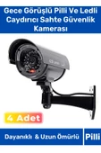 Özel Ev Apartman Bahçe İş Yeri Gece Görüşlü Pilli Ledli Caydırıcı Sahte Güvenlik Kamerası 4'lü Set - 1