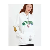 Lucky Life Baskılı Kapüşonlu Sweatshirt - Beyaz - 1