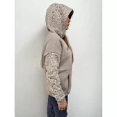 Lucky Life Baskılı Kapüşonlu Sweatshirt - Gri - 4