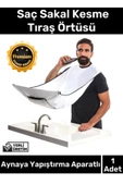 Premium Pratik Vakumlu Aynaya Yapıştırma Aparatlı Evde Saç Sakal Kesme Beyaz Tıraş Örtüsü - 1