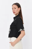 Etnik Desenli Kısa Kol Siyah Gömlek 34164 - 5
