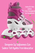 Metal Taban Paten Işıklı Ayarlanabilir Tekerli ve Bedenli Alıştırma Çocuk Genç Pateni PEMBE 8780 - 6
