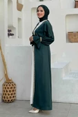 Taş İşleme Detaylı Kuşaklı Elbiseli Abaya Takım 3860 Zümrüt thumbnail 3