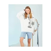 Lucky Life Kapşonlu Strong Heykel Baskılı Sweatshirt - Beyaz - 2