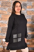 Lugmo Kadın Tesettür Tunik Kare Taşlı Üst Bluz (90 cm) Siyah - 1