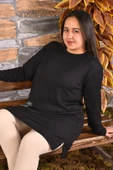 Lugmo Kadın Tesettür Tunik Kare Taşlı Üst Bluz (90 cm) Siyah - 4