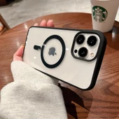 İphone 12 Pro Max Magsafe Uyumlu Magsafe Uyumlu Mat Çerçeveli Telefon Kılıfı thumbnail 4