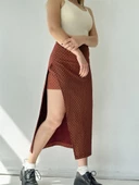 Retrobird Janet Yırtmaçlı Yüksek Bel Midi Şortlu Etek Kadın Bordo - 4