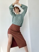 Retrobird Janet Yırtmaçlı Yüksek Bel Midi Şortlu Etek Kadın Bordo - 3