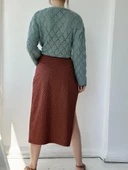 Retrobird Janet Yırtmaçlı Yüksek Bel Midi Şortlu Etek Kadın Bordo - 2