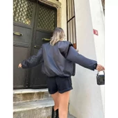 Lucky Life Düz Bomber Ceket - Siyah - 1