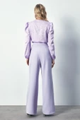 Kruvaze Desenli Bodysuit Bluz - LİLA - 4