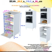 Modilayn SİLVA 59,6 x 119,2 x 56 cm Tek Kapaklı Ankastre Fırın ve Mutfak Dolabı - 7