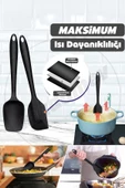 6lı Silikon Fırça Spatula Servis Takımı Yanmaz Yapışmaz Siyah Fırçası Kaşık Bıçak Spatula - 4