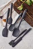 6lı Silikon Fırça Spatula Servis Takımı Yanmaz Yapışmaz Siyah Fırçası Kaşık Bıçak Spatula - 6