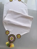 El Örgüsü Runner, Örgü Runner, Tığ İşi Runner - Ranir,Renklerin Aşkı Mandala Kahverengi Sarı Yeşil - 3
