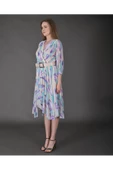 Modatalika Kadın Yeni Sezon Midi Boy Desenli Truvakar Kol Kemer Detaylı Midi Elbise thumbnail 5