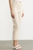 Dar Paça Yüksek Bel Kumaş Pantolon - Bej thumbnail 3