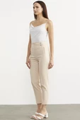 Dar Paça Yüksek Bel Kumaş Pantolon - Bej thumbnail 5