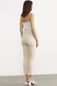 Dar Paça Yüksek Bel Kumaş Pantolon - Bej thumbnail 6