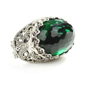 925 Ayar Gümüş Yeşil Taşlı Yüzük thumbnail 2