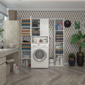 Kenzlife çamaşır makinesi dolabı sinemmegamdf byz 180*156*30 % 100 mdf full mdf banyo kapaklı arkalıklı raflı - 1