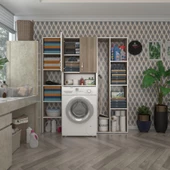Kenzlife çamaşır makinesi dolabı sinemmega crd 180*156*30 banyo kapaklı arkalıklı raflı thumbnail 1