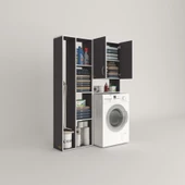 Kenzlife çamaşır makinesi dolabı sinemsüpürge gri 180*126*30 banyo kapaklı arkalıklı raflı thumbnail 2