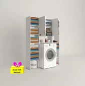 Kenzlife çamaşır makinesi dolabı veronikamaksduble byz 180*126*20 banyo arkalıksız raflı + tekli duvar rafı hediyeli - 1