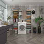 Kenzlife çamaşır makinesi dolabı veronikamaksduble crd 180*126*20 banyo arkalıksız raflı - 1