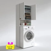 Kenzlife çamaşır makinesi dolabı sinem byz 180*066*30 banyo arkalıklı + tekli duvar rafı hediyeli - 1